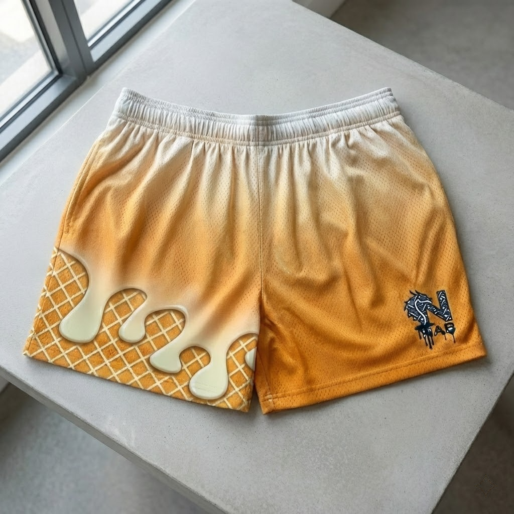 melting ice cream youth shorts – trendy summer baseball graphic shorts for kids