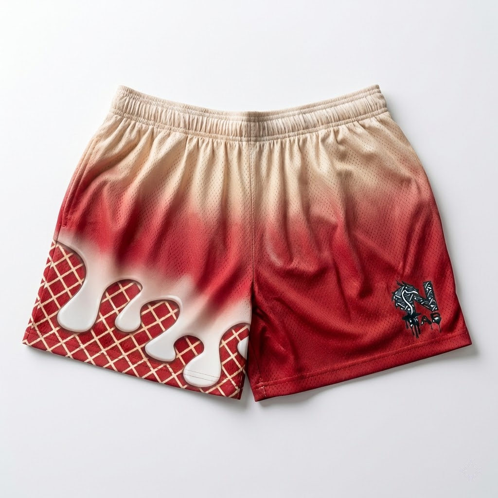 melting ice cream youth shorts – trendy summer baseball graphic shorts for kids