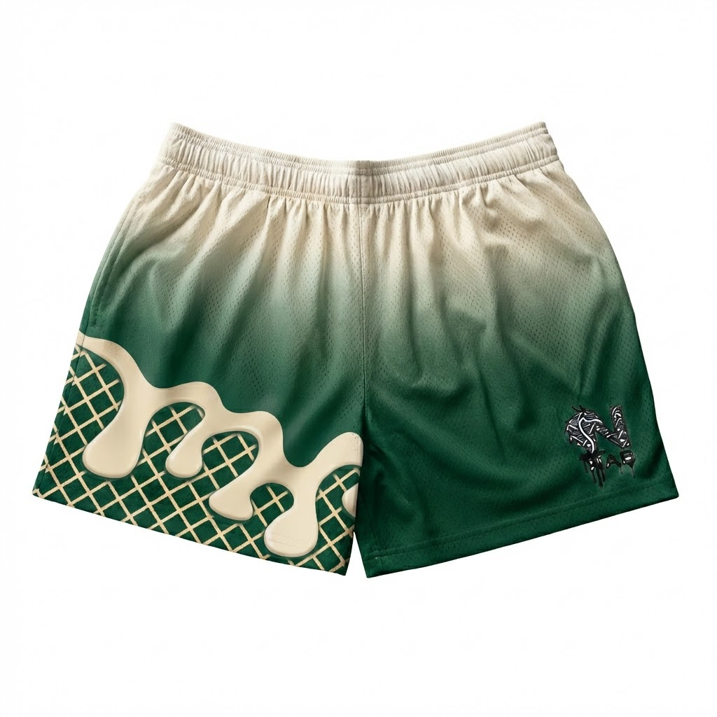 melting ice cream youth shorts – trendy summer baseball graphic shorts for kids