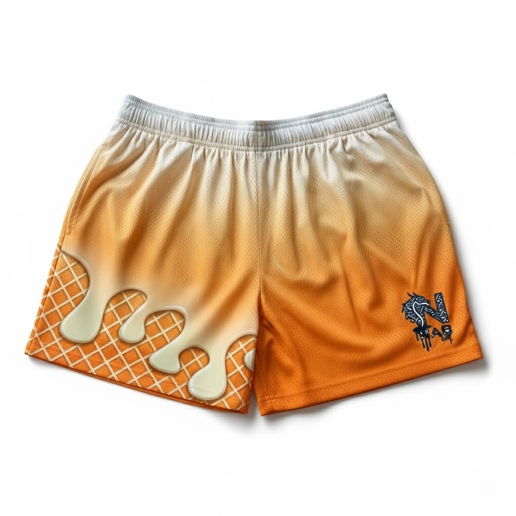 melting ice cream youth shorts – trendy summer baseball graphic shorts for kids
