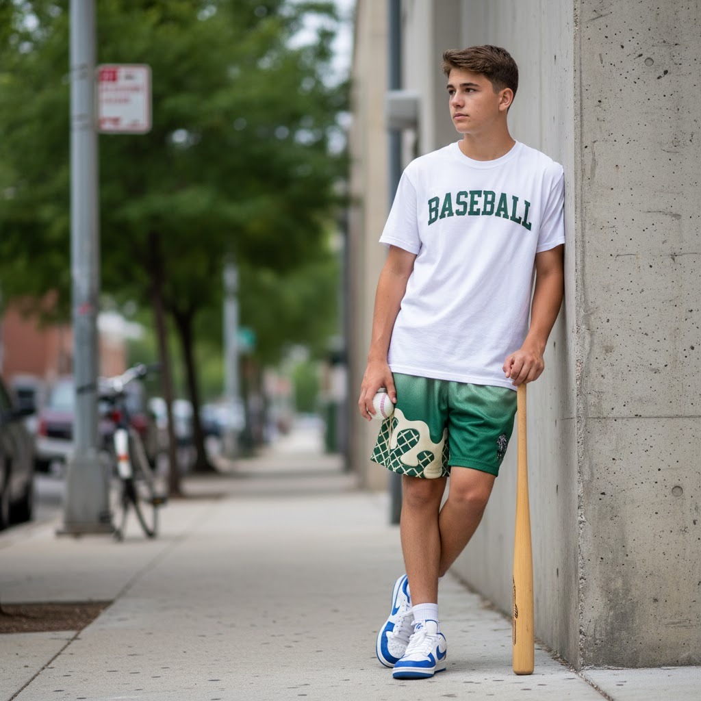 melting ice cream youth shorts – trendy summer baseball graphic shorts for kids